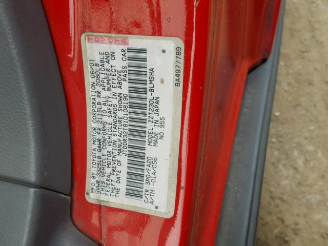 JTDDR32T810108190 - 2001 TOYOTA CELICA GT RED photo 10