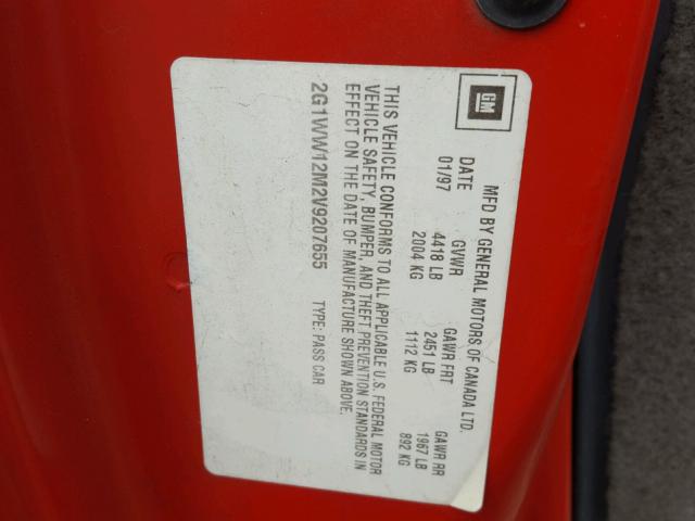 2G1WW12M2V9207655 - 1997 CHEVROLET MONTE CARL წითელი ფოტო 10