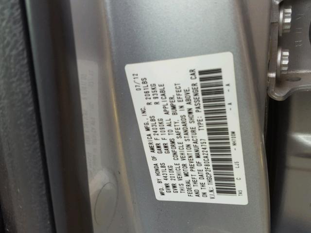 1HGCP2F80CA224757 - 2012 HONDA ACCORD EXL SILVER photo 10