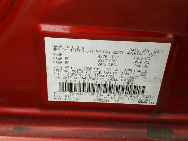 4A32B2FF7BE018606 - 2011 MITSUBISHI GALANT FE RED photo 10