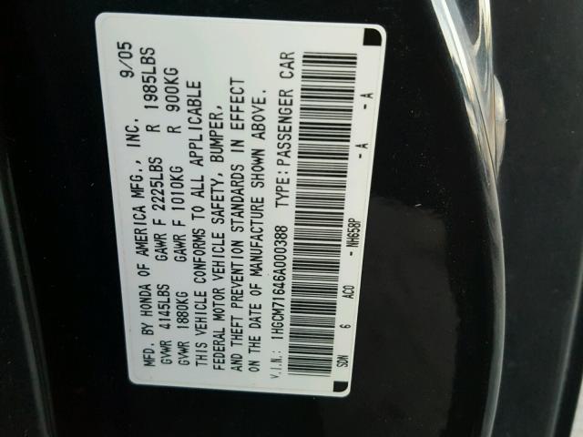 1HGCM71646A000388 - 2006 HONDA ACCORD EX CHARCOAL photo 10