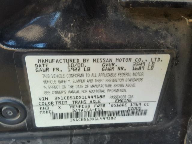 3N1CB51DX1L449182 - 2001 NISSAN SENTRA XE BLACK photo 10