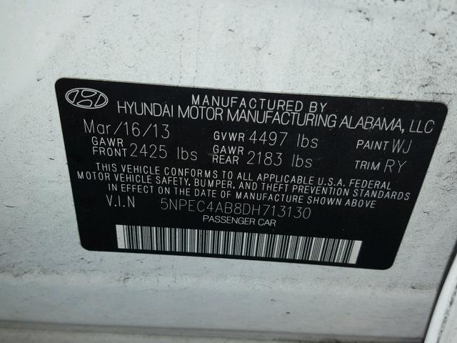 5NPEC4AB8DH713130 - 2013 HYUNDAI SONATA SE 白色 照片 10