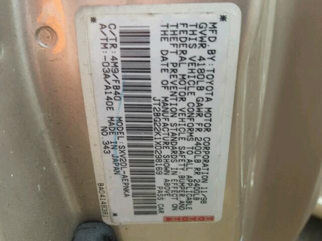 JT2BG22K1X0298169 - 1999 TOYOTA CAMRY LE TAN photo 10