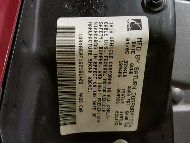 1G8AG52F15Z161405 - 2005 SATURN ION LEVEL 红色 照片 10