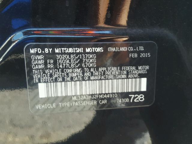 ML32A3HJ2FH044910 - 2015 MITSUBISHI MIRAGE DE BLACK photo 10