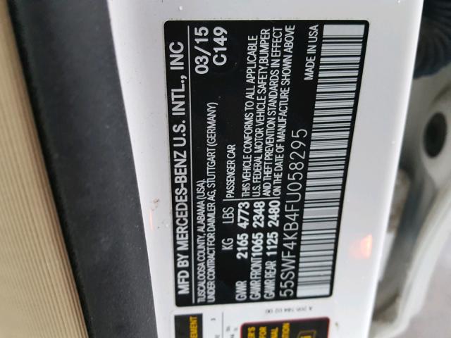 55SWF4KB4FU058295 - 2015 MERCEDES-BENZ C 300 4MAT WHITE photo 10