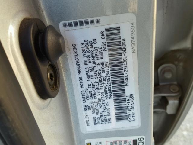 1NXBR32E65Z547097 - 2005 TOYOTA COROLLA CE SILVER photo 10