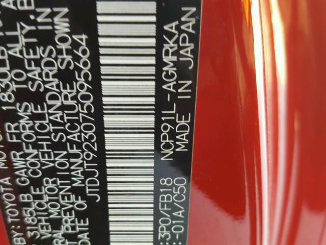 JTDJT923075095664 - 2007 TOYOTA YARIS RED photo 10