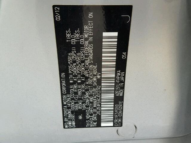 JTLZE4FE6CJ012742 - 2012 TOYOTA SCION XB 银色 照片 10