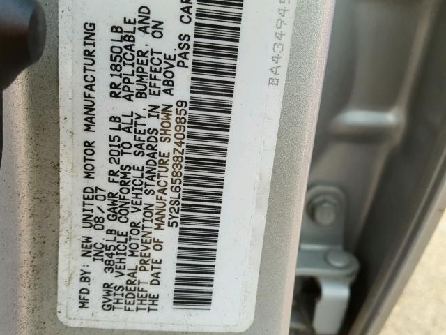 5Y2SL65838Z409859 - 2008 PONTIAC VIBE SILVER photo 10