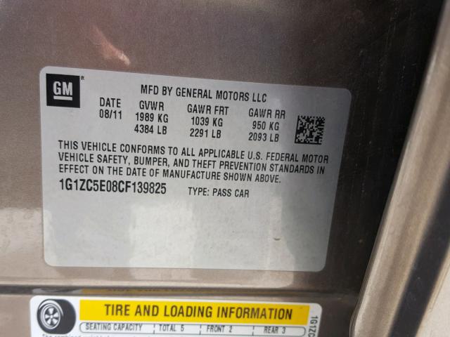 1G1ZC5E08CF139825 - 2012 CHEVROLET MALIBU 1LT TAN photo 10