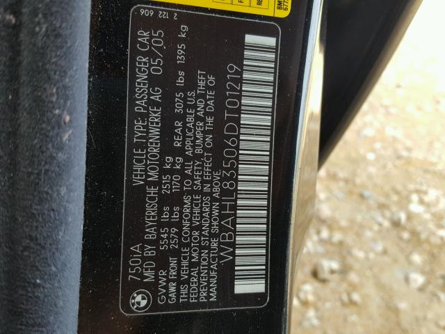 WBAHL83506DT01219 - 2006 BMW 750 I BLACK photo 10