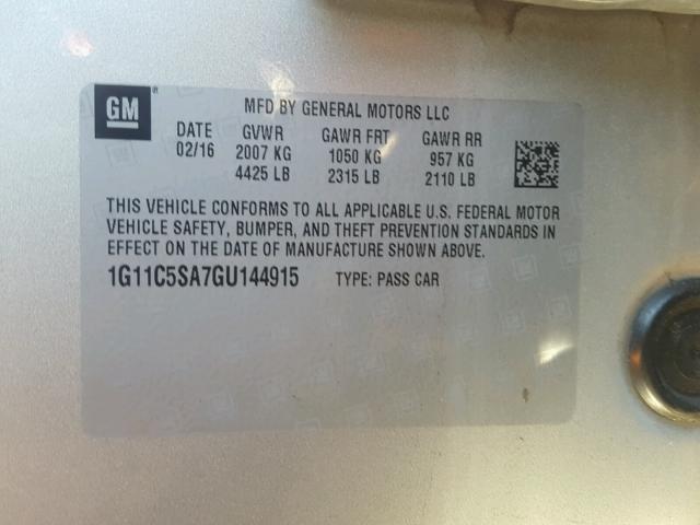 1G11C5SA7GU144915 - 2016 CHEVROLET MALIBU LIM 灰色 照片 10