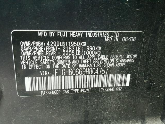 JF1GH60669H804757 - 2009 SUBARU IMPREZA 2. BLACK photo 8