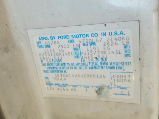 1FTCA14U4JZB68136 - 1988 FORD AEROSTAR WHITE photo 10