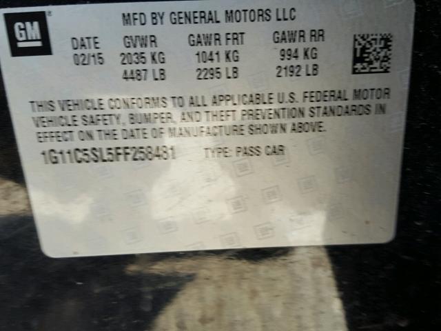 1G11C5SL5FF258481 - 2015 CHEVROLET MALIBU 1LT 黑色 照片 10