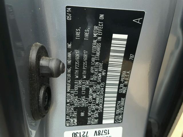 5TDKK3DC6ES494135 - 2014 TOYOTA SIENNA LE SILVER photo 10