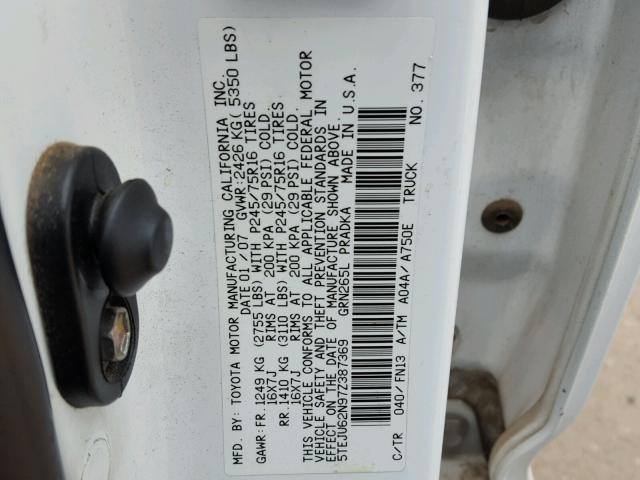 5TEJU62N97Z387369 - 2007 TOYOTA TACOMA DOU WHITE photo 10