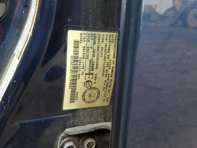 3N1BC13EX7L359580 - 2007 NISSAN VERSA S BLUE photo 10