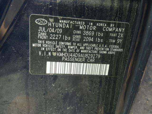 KMHDU4AD9AU829279 - 2010 HYUNDAI ELANTRA BL BLUE photo 10