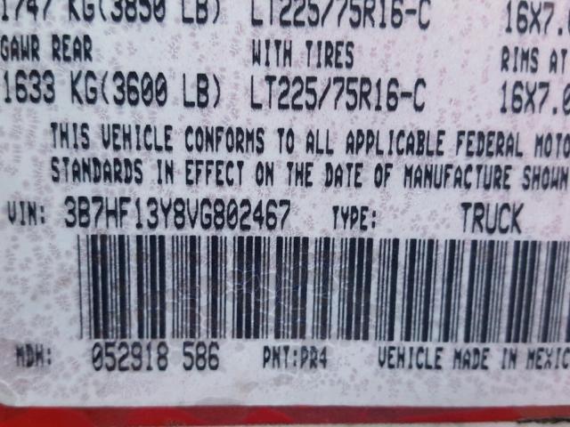 3B7HF13Y8VG802467 - 1997 DODGE RAM 1500 RED photo 10