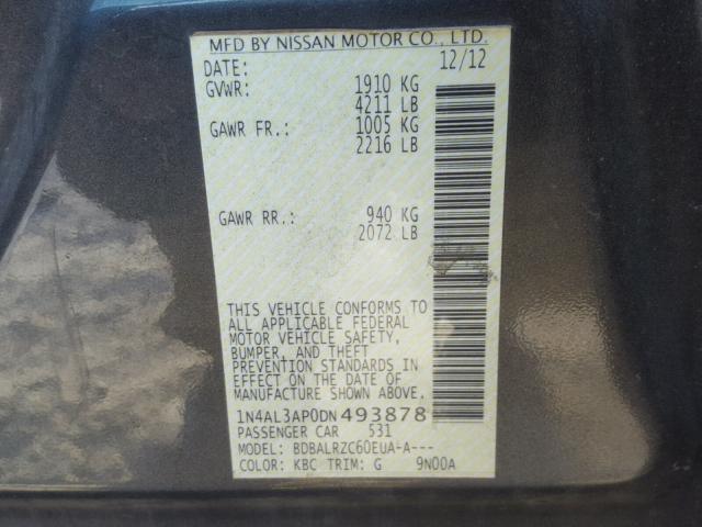 1N4AL3AP0DN493878 - 2013 NISSAN ALTIMA 2.5 GRAY photo 10