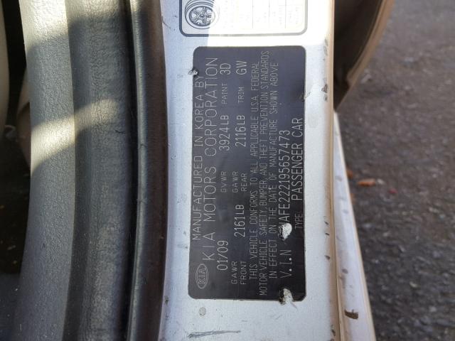 KNAFE222195657473 - 2009 KIA SPECTRA EX SILVER photo 10