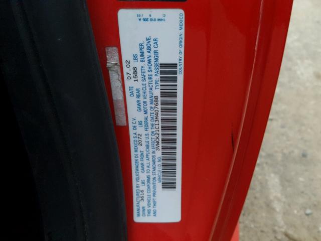 3VWCK21C13M407688 - 2003 VOLKSWAGEN NEW BEETLE წითელი ფოტო 10