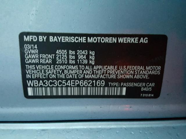 WBA3C3C54EP662169 - 2014 BMW 320 I BLUE photo 10