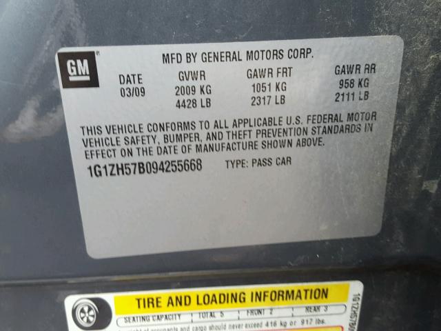 1G1ZH57B094255668 - 2009 CHEVROLET MALIBU 1LT 灰色 照片 10