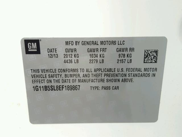 1G11B5SL8EF189867 - 2014 CHEVROLET MALIBU LS თეთრი ფოტო 10