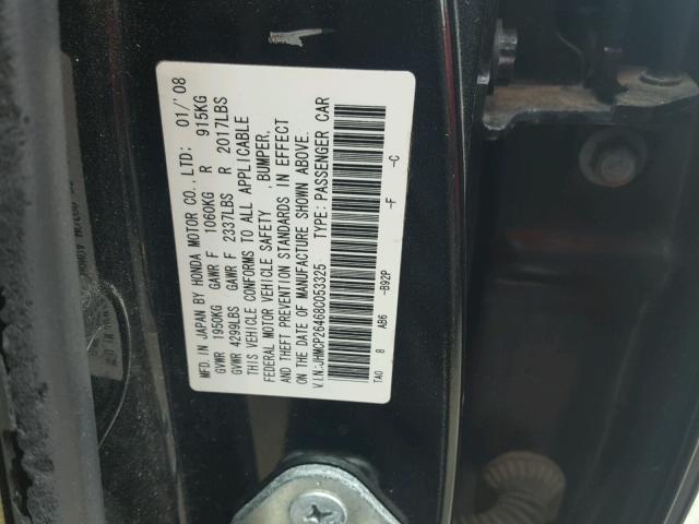 JHMCP26468C053325 - 2008 HONDA ACCORD LXP BLACK photo 10