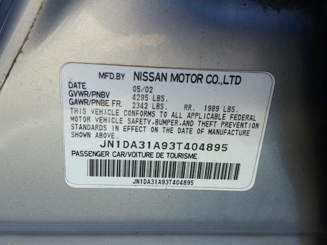 JN1DA31A93T404895 - 2003 NISSAN MAXIMA GLE SILVER photo 10