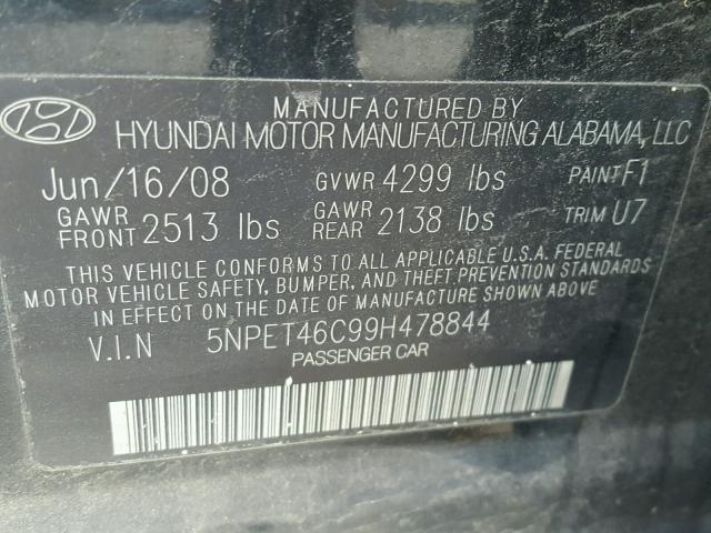 5NPET46C99H478844 - 2009 HYUNDAI SONATA GLS BLACK photo 10