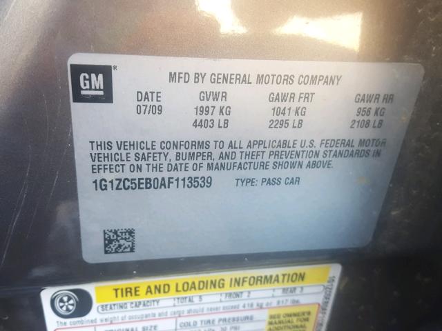 1G1ZC5EB0AF113539 - 2010 CHEVROLET MALIBU 1LT 棕色 照片 10