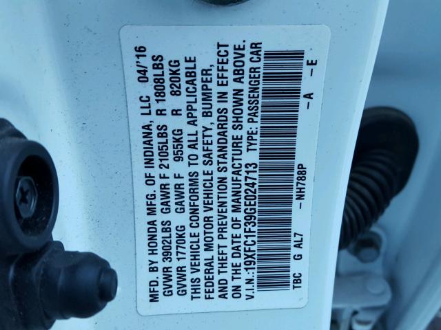 19XFC1F39GE024713 - 2016 HONDA CIVIC EX Ağ foto 10