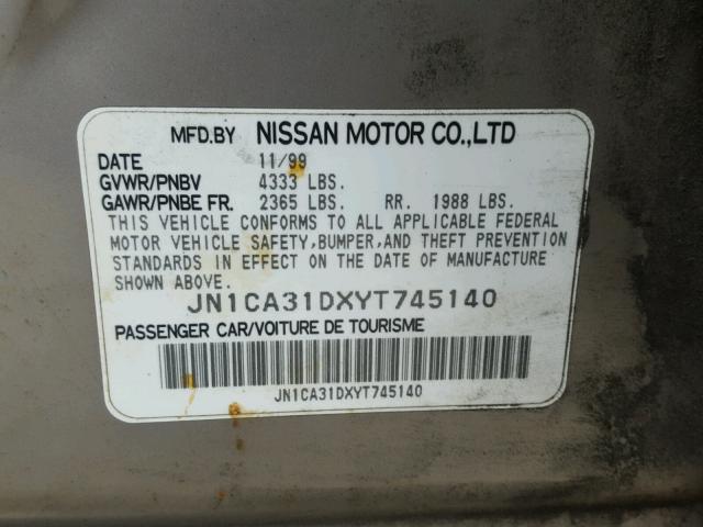 JN1CA31DXYT745140 - 2000 NISSAN MAXIMA GLE GRAY photo 10