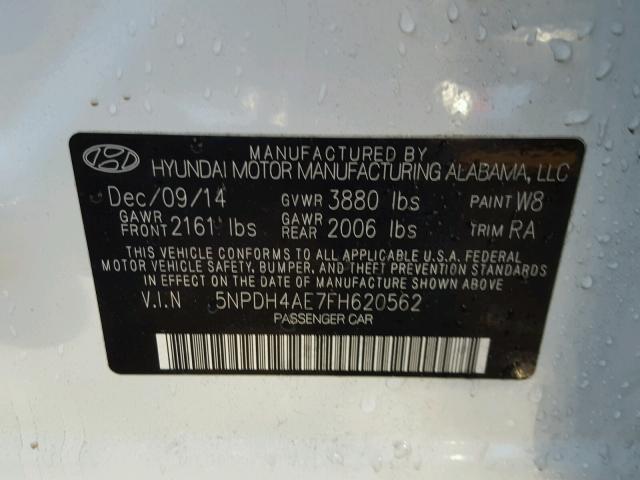 5NPDH4AE7FH620562 - 2015 HYUNDAI ELANTRA SE WHITE photo 10