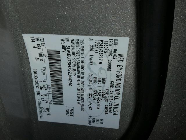 5LMEU78H73ZJ44750 - 2003 LINCOLN AVIATOR 银色 照片 10