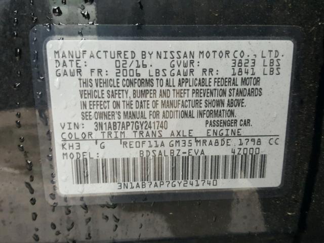 3N1AB7AP7GY241740 - 2016 NISSAN SENTRA S BLACK photo 10