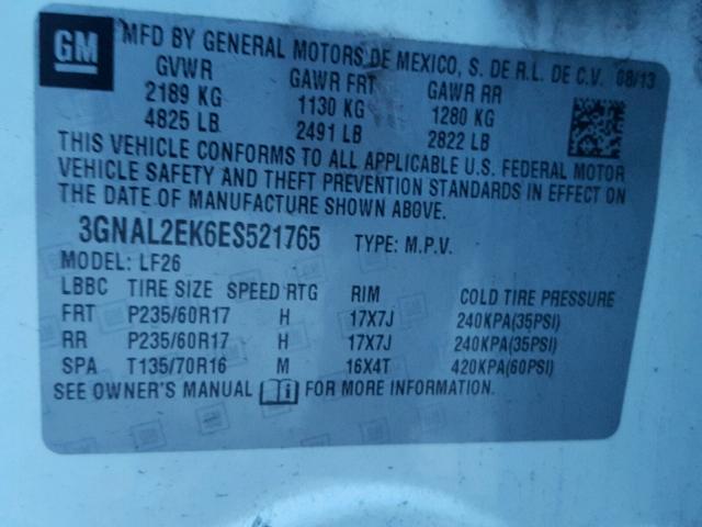 3GNAL2EK6ES521765 - 2014 CHEVROLET CAPTIVA LS 白色 照片 10