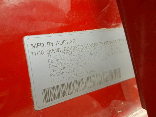 WAUKFAFL0BA080733 - 2011 AUDI A4 PRESTIG RED photo 10