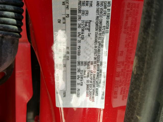 1FAHP3F22CL200167 - 2012 FORD FOCUS SE RED photo 10