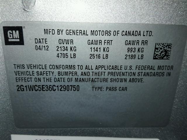 2G1WC5E36C1290750 - 2012 CHEVROLET IMPALA LTZ SILVER photo 10