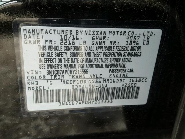 3N1CB7AP0HY215555 - 2017 NISSAN SENTRA SR BLACK photo 10