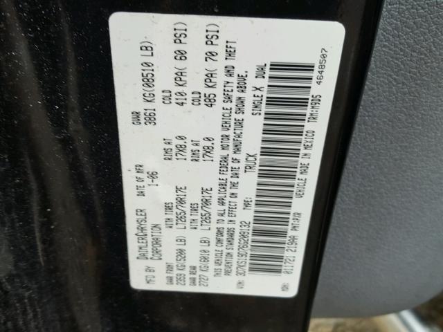 3D7KS19D76G209132 - 2006 DODGE RAM 1500 BLACK photo 10