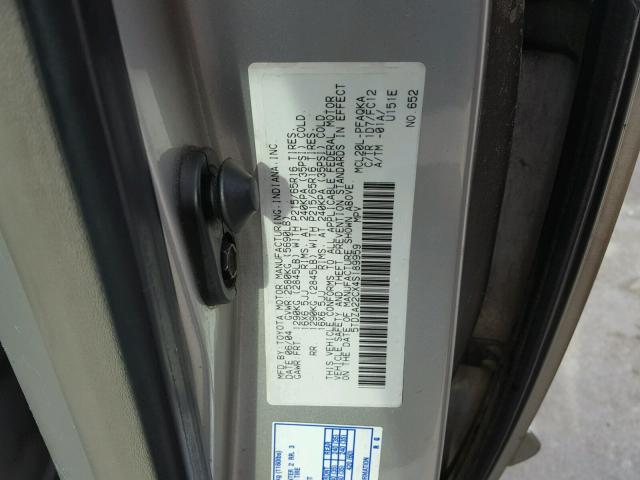 5TDZA22CX4S189959 - 2004 TOYOTA SIENNA XLE SILVER photo 10