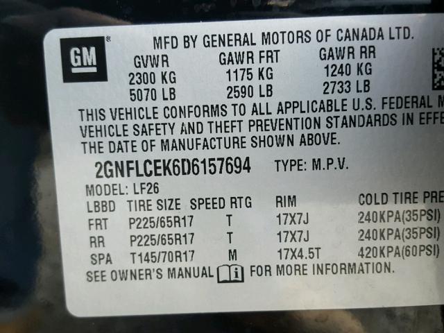 2GNFLCEK6D6157694 - 2013 CHEVROLET EQUINOX LS BLACK photo 10