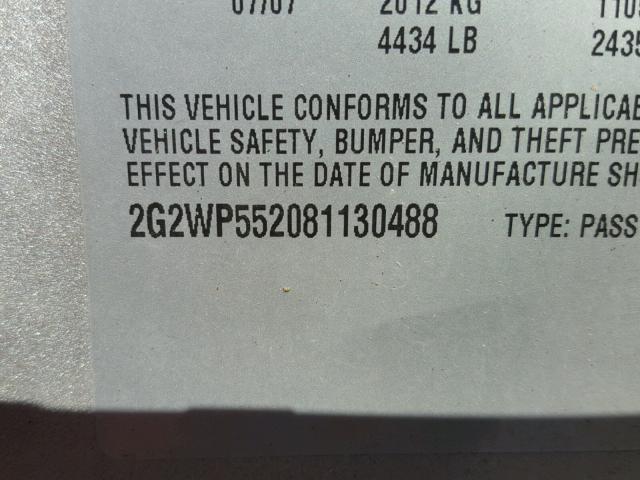 2G2WP552081130488 - 2008 PONTIAC GRAND PRIX GRAY photo 10